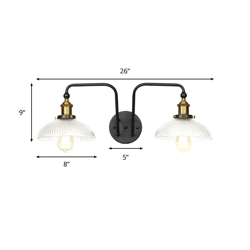 BowLift | Black Globe/Sconce Wall Lamp Industrial Design Clear Glass 2 Lights Dining Room Wall Lighting
