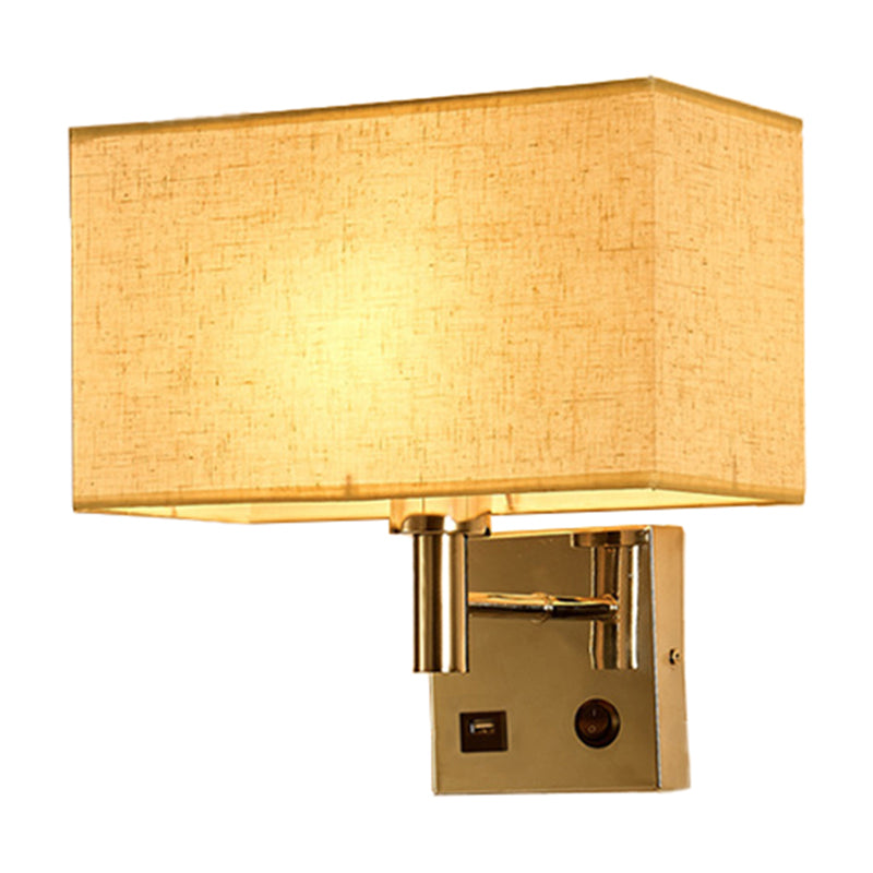 BowLift | Beige/Black/White Rectangular Wall Light Simplicity 1-Head Fabric Wall-Mounted Lighting for Nightstand
