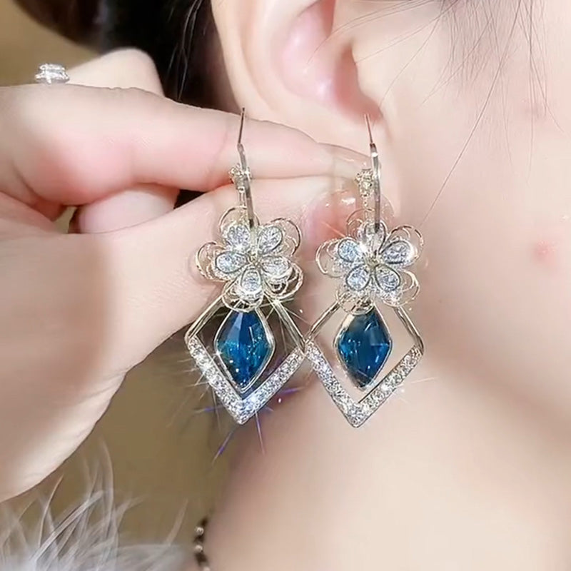 BowLift | Flower Zircon Rhombic Sapphire Drop Earrings
