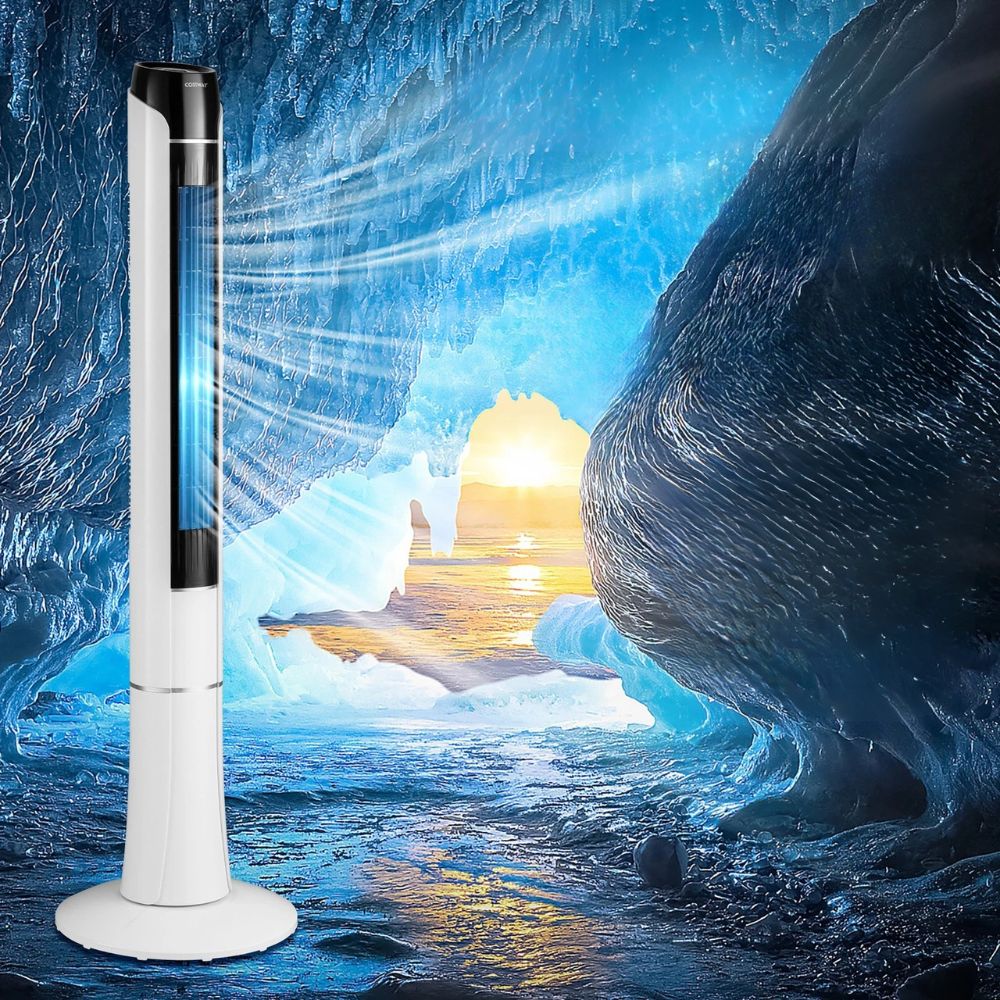 BowLift | Bladeless tower fan oscillating floor fan with remote, 3 speeds, and 7.5-hour timer