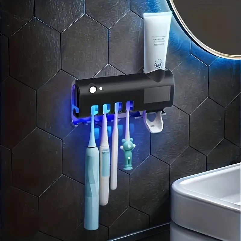 BowLift | Smart UV Light Sterilizer Toothbrush Holder, Wall Mounted Toothpaste Dispenser