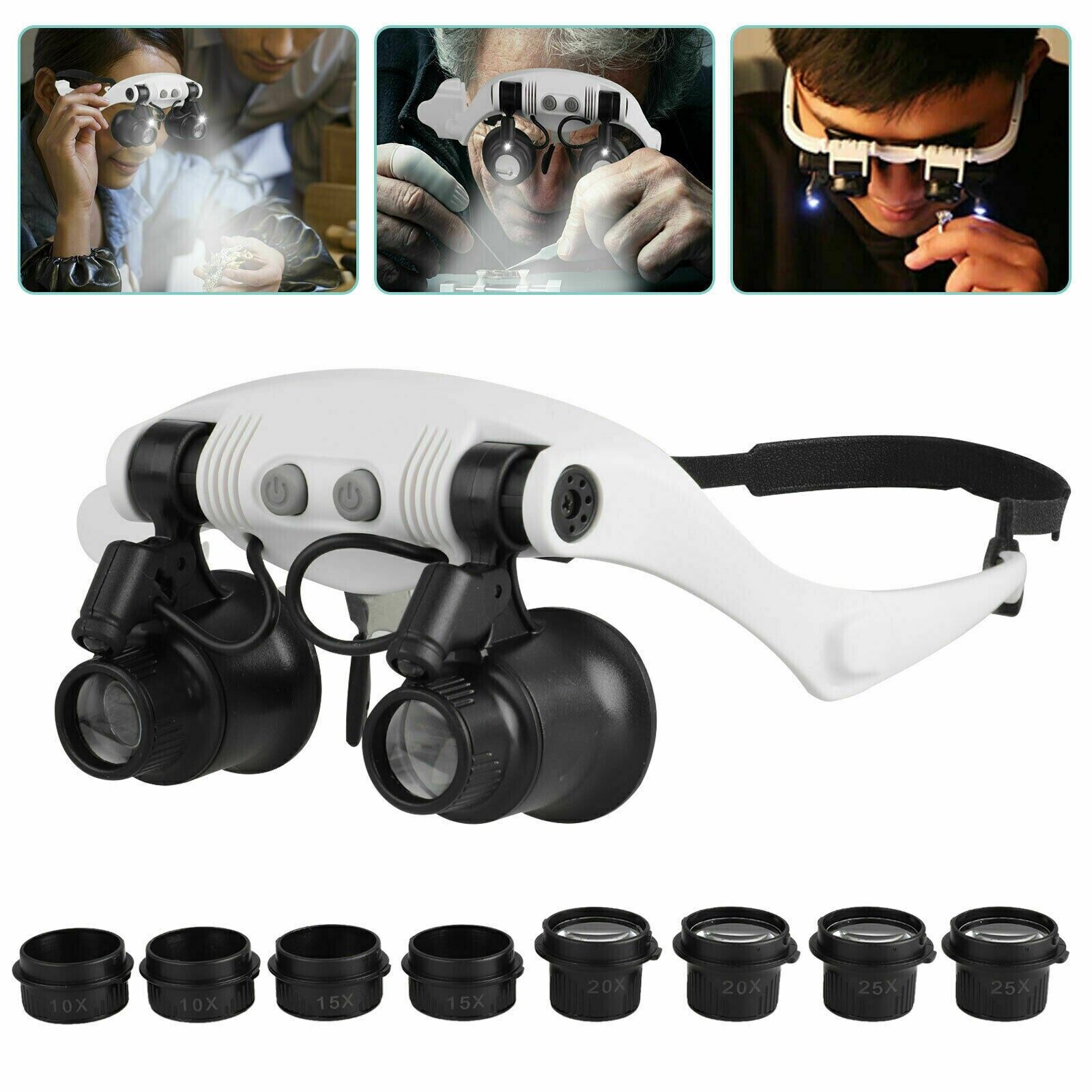 BowLift | Adjustable Headband Magnifier with LED Light & 8 Lenses – Perfect for Jewelry, Watch Repair & Engraving
