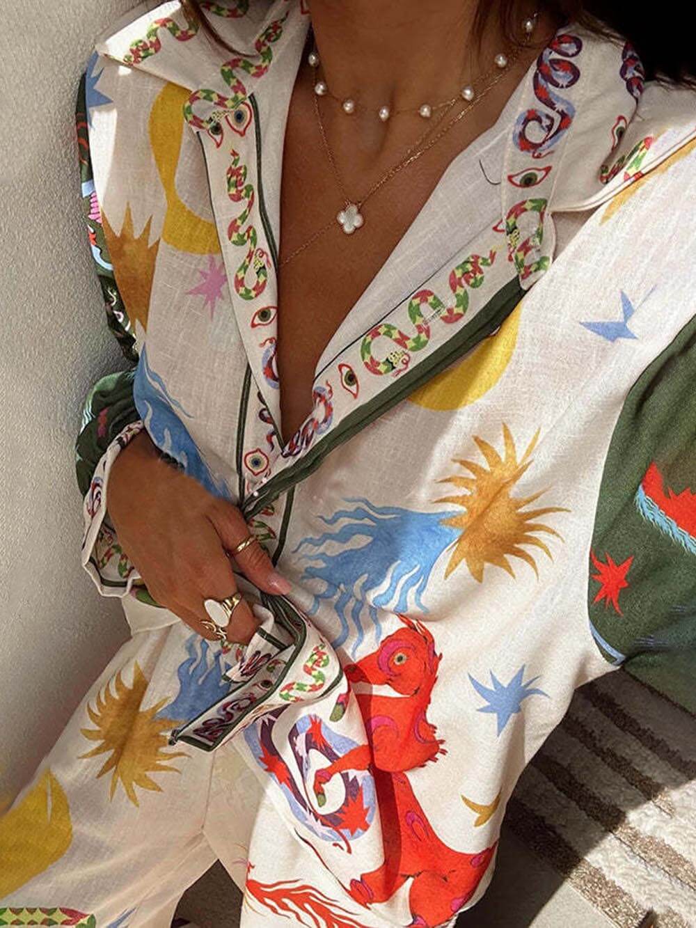 BowLift | Unique Print Long Sleeve Shirt and Elastic Waist Pants Set