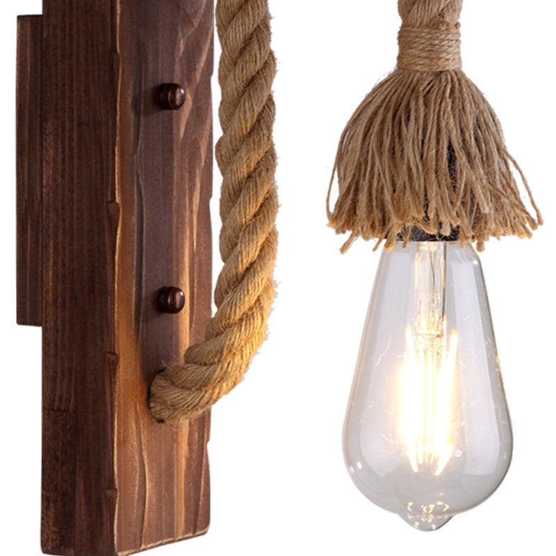 BowLift | Brown L-shaped wall-mounted lighting Rustic wood 1 light dining room wall light with hemp rope cable