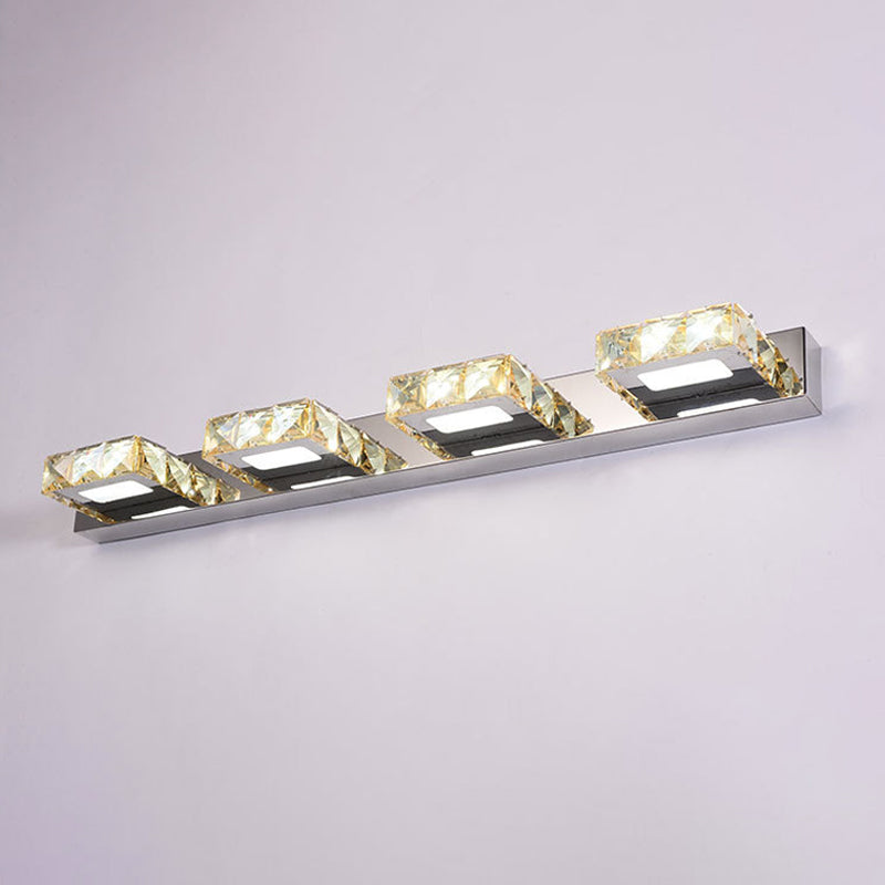 BowLift | 3/4-Light Faceted Crystal Makeup Wall Lamp Modern Stainless Steel Round/Square Bathroom Wall Mounted Light