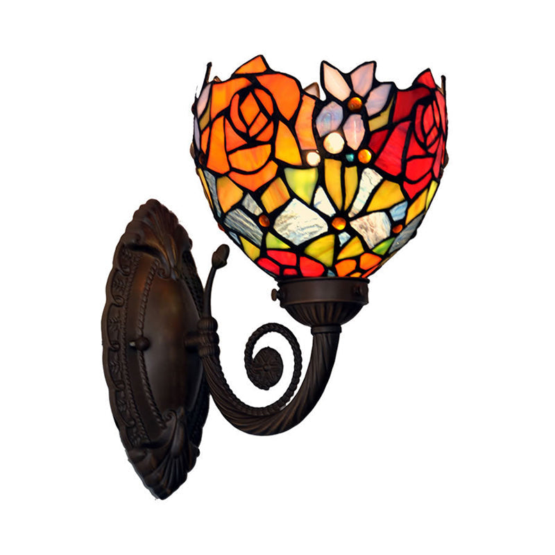 BowLift | Wall lamp Bowl Mediterranean Hand-cut Glass 1-Light Black Flower Pattern Wall-mounted Light