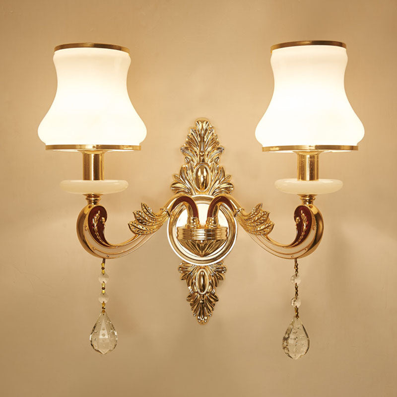 BowLift | Swooping Arm Wall Light Modernist Living Space Wall Mount Fixture with Glass Shade in Gold