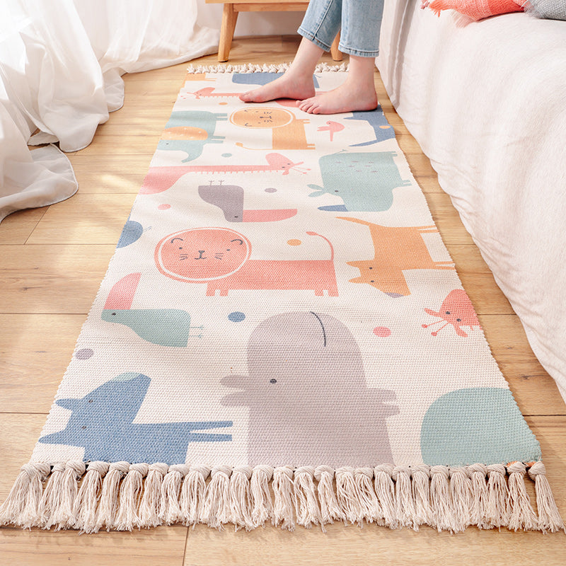 BowLift | Cartoon Animal Patterned Rug Colorful Cotton Rug Washable Pet-Friendly Rug for the Children's Room