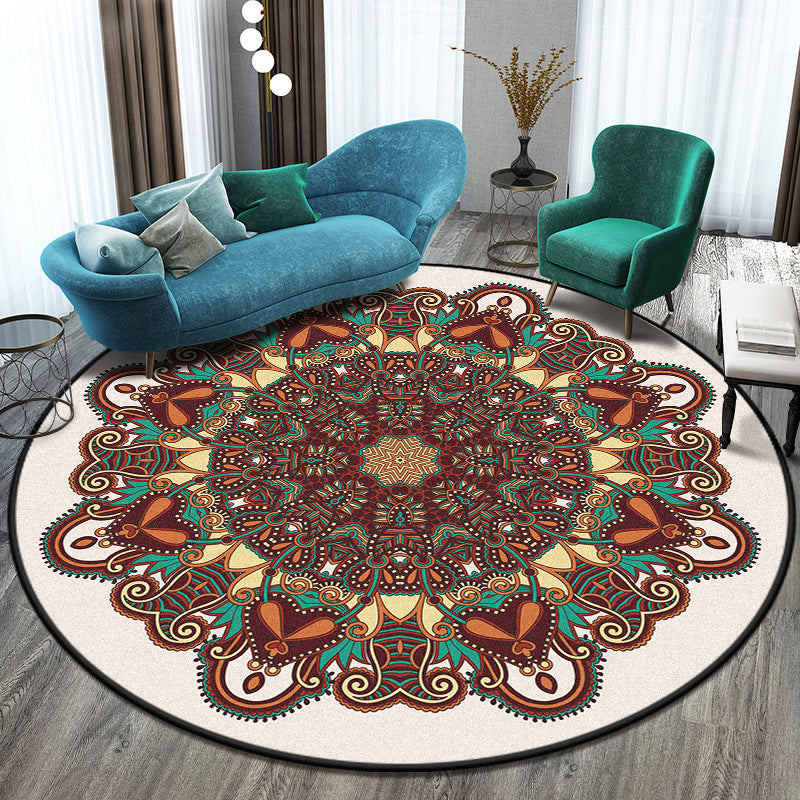 BowLift | Bohemian Living Room Rug Multicolored Mandala Rug Polyester Stain Resistant Washable Non-Slip Backing Rug for Hallway