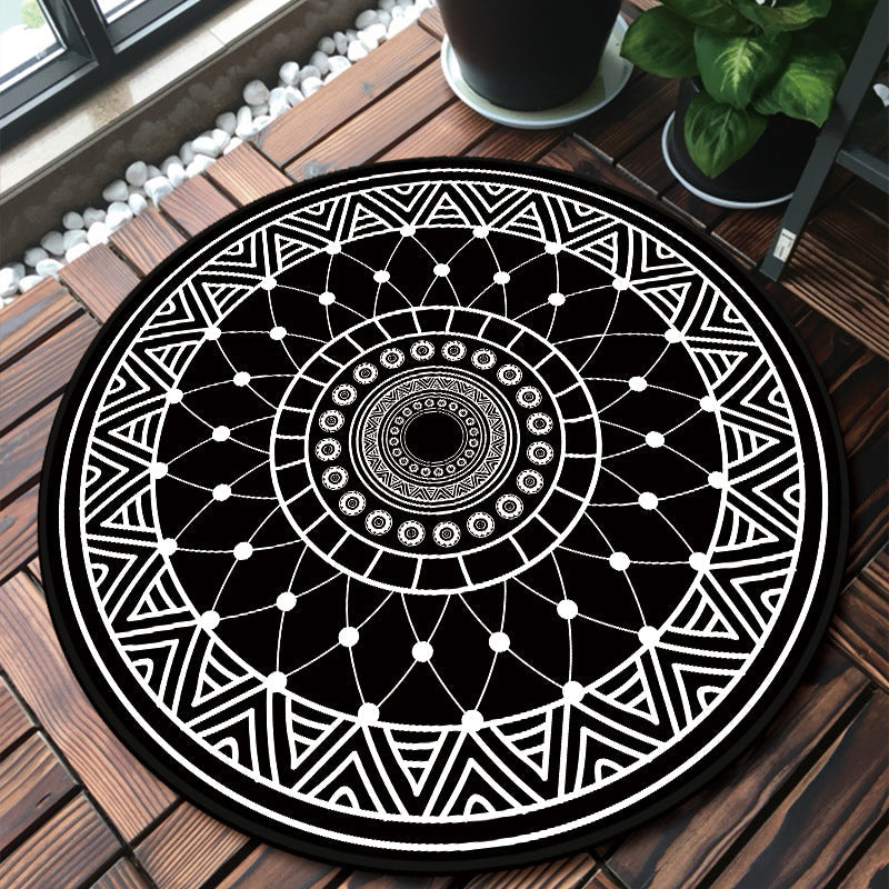 BowLift | Unique multicolored mandala rug Synthetic Moroccan rug stain resistant non-slip backing machine washable rug for the front door