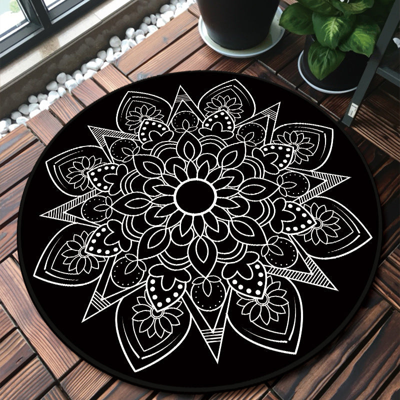 BowLift | Unique multicolored mandala rug Synthetic Moroccan rug stain resistant non-slip backing machine washable rug for the front door