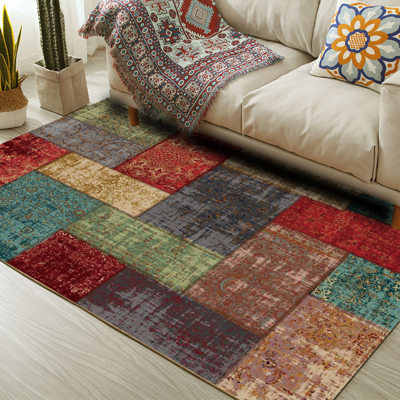 BowLift | Vintage Worn Color Moroccan Carpet Synthetic Patchwork Rug Non-Slip Machine Washable Stain Resistant Rug for Large Room