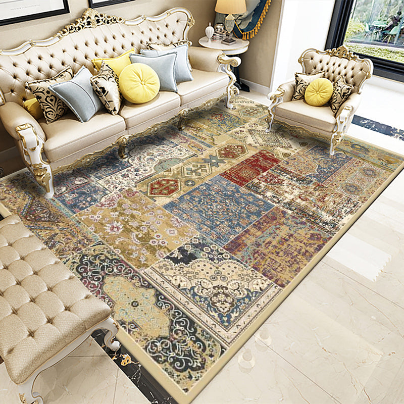 BowLift | Vintage Worn Color Moroccan Carpet Synthetic Patchwork Rug Non-Slip Machine Washable Stain Resistant Rug for Large Room