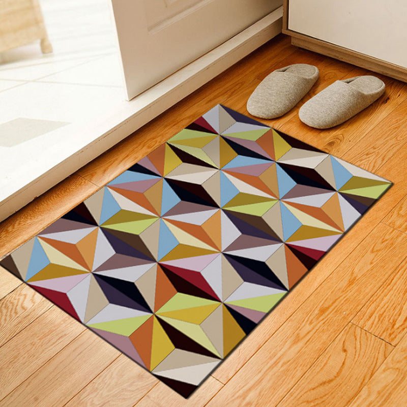 BowLift | Unusual geometric patterned rug Multicolored Moroccan style rug Polyester Anti-slip floor Machine washable Stain resistant rug for home