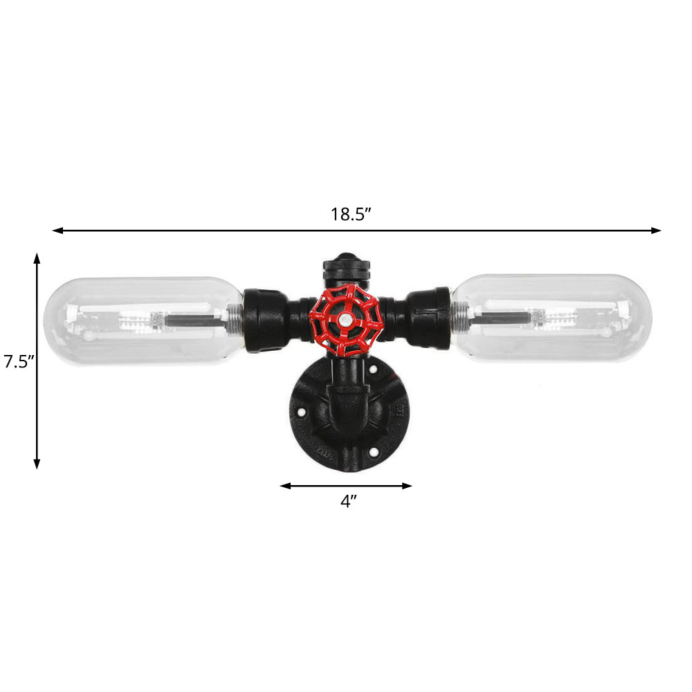 BowLift | Clear Glass Black Wall Lamp Capsule Shade 2/4 Light Industrial Wall Mounted Pipe Lighting