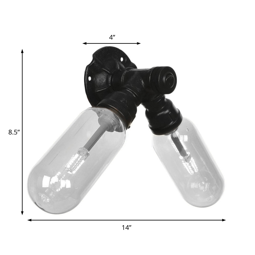 BowLift | Capsule Shade Bedroom Wall Light Industrial Metal 2 Lights Black Wall Light with Pipe Design