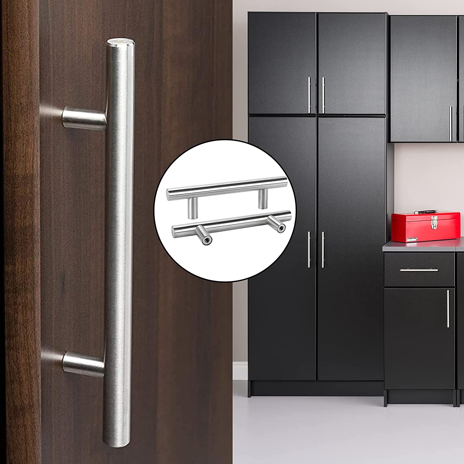 BowLift | Brushed Nickel Modern Stainless Steel Drawer Hardware T-Bar Handles