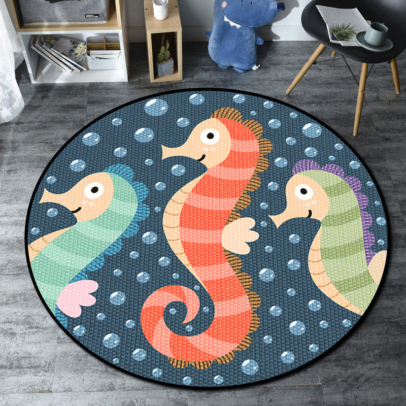 BowLift | Cartoon Kids' Room Rug Multicolored Sea Creatures Rug Synthetic Non-Slip Stain Resistant Washable Rug
