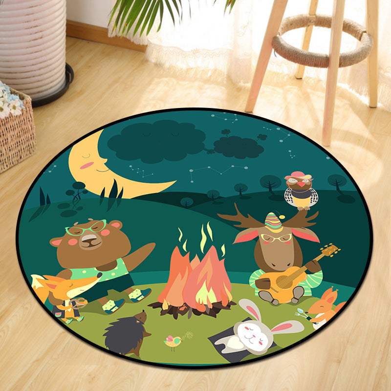 BowLift | Cute Animal Picnic Drawing Carpet Multi-Color Children's Art Carpet Synthetic Non-Slip Machine Washable Stain Resistant Carpet for Children's Room