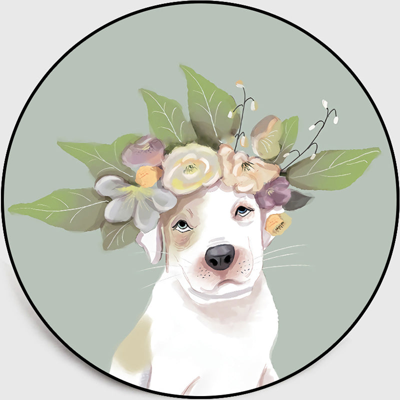 BowLift | Pastel color children's room rug Nordic dog with wreath portrait rug polyester non-slip back washable pet-friendly rug