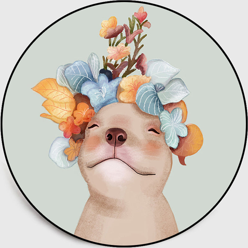BowLift | Pastel color children's room rug Nordic dog with wreath portrait rug polyester non-slip back washable pet-friendly rug