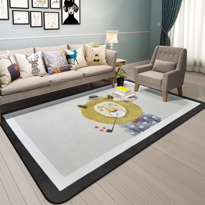 BowLift | Cartoon Animal Gentleman Rug Multicolor Polypropylene Rug Washable Pet Friendly Non-Slip Underlay Rug for Living Room
