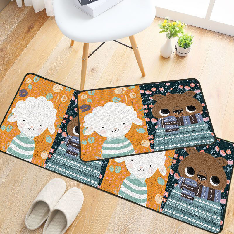 BowLift | Childlike Animal Pattern Carpet Multicolored Cartoon Carpet Synthetic Non-Slip Machine Washable Stain Resistant Carpet for the Children's Room