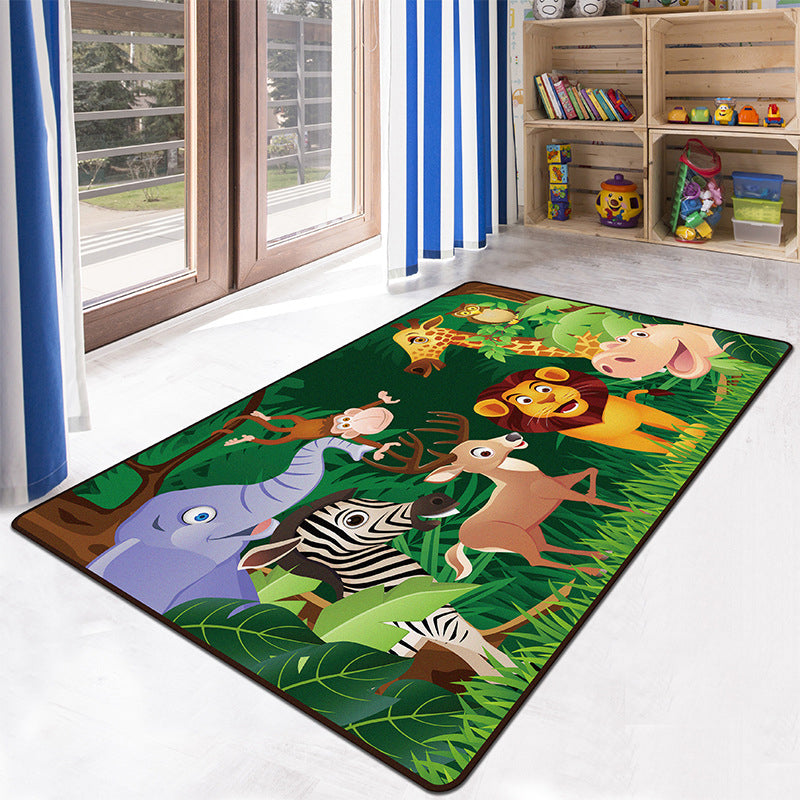 BowLift | Educational Multicolor Zoo Print Rug Synthetic Cartoon Rug Non-Slip Play Mat for Children