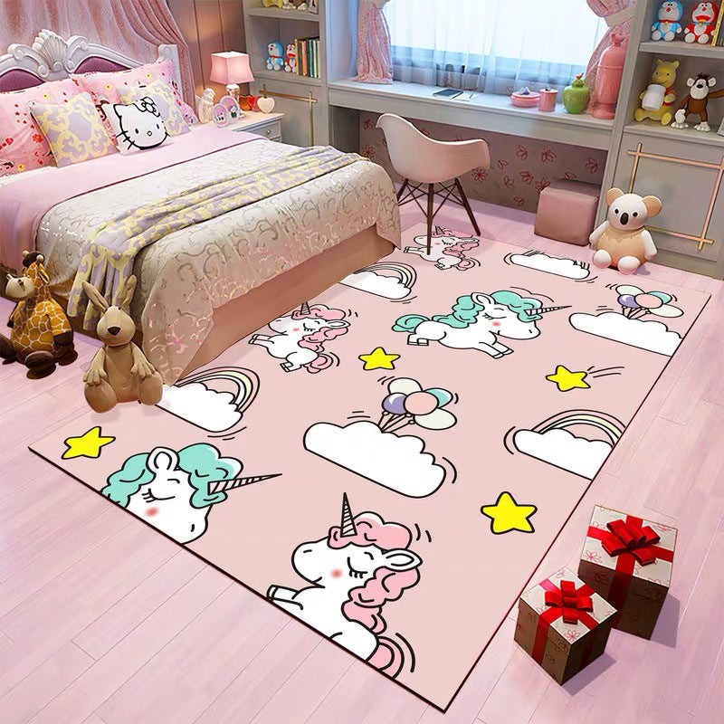 BowLift | Romantic Multi-Colored Animal Print Rug Polypropylene Cartoon Area Rug Washable Stain Resistant Non-Slip Mat for Children's Room