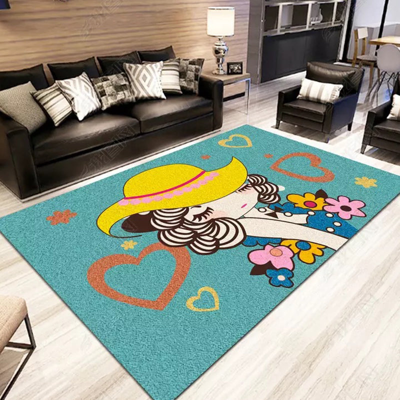 BowLift | Romantic Multi-Colored Animal Print Rug Polypropylene Cartoon Area Rug Washable Stain Resistant Non-Slip Mat for Children's Room