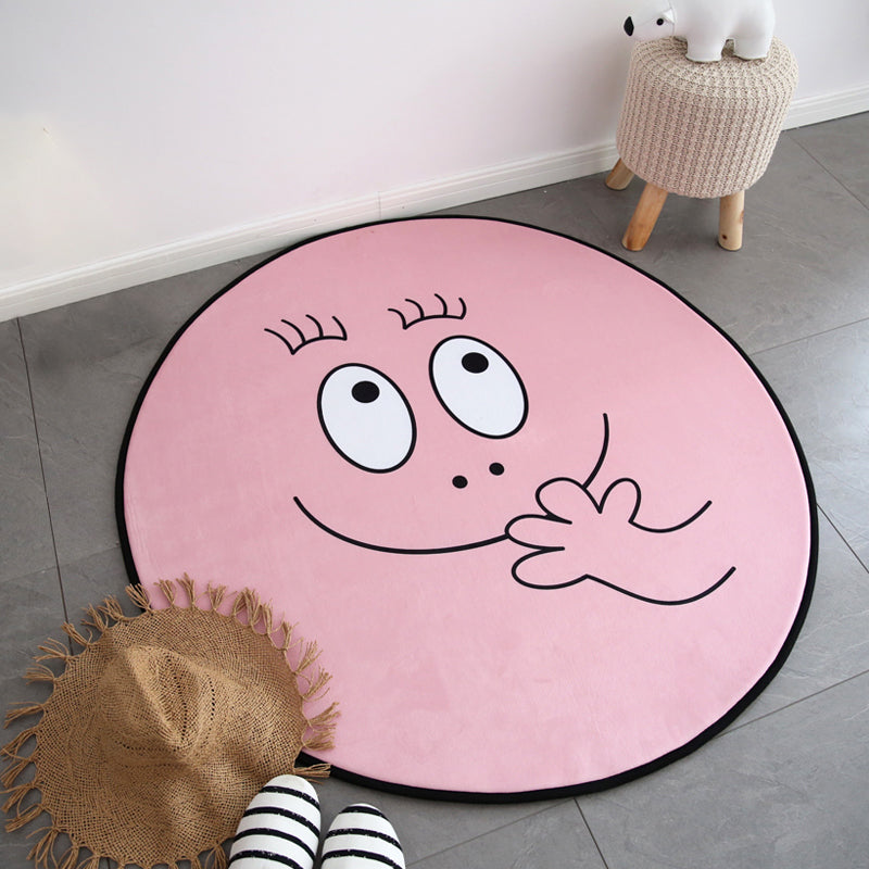 BowLift | Pink Baby Room Rug Nordic Facial Expression Sketch Rug Synthetic Pet-Friendly Washable Non-Slip Underlay Area Rug