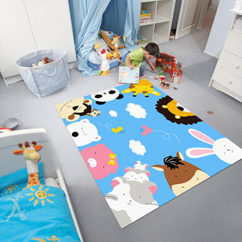 BowLift | Cartoon Kindergarten Area Rug Multi Colored Animal Pattern Rug Polypropylene Non-Slip Backing Pet-Friendly Washable Rug