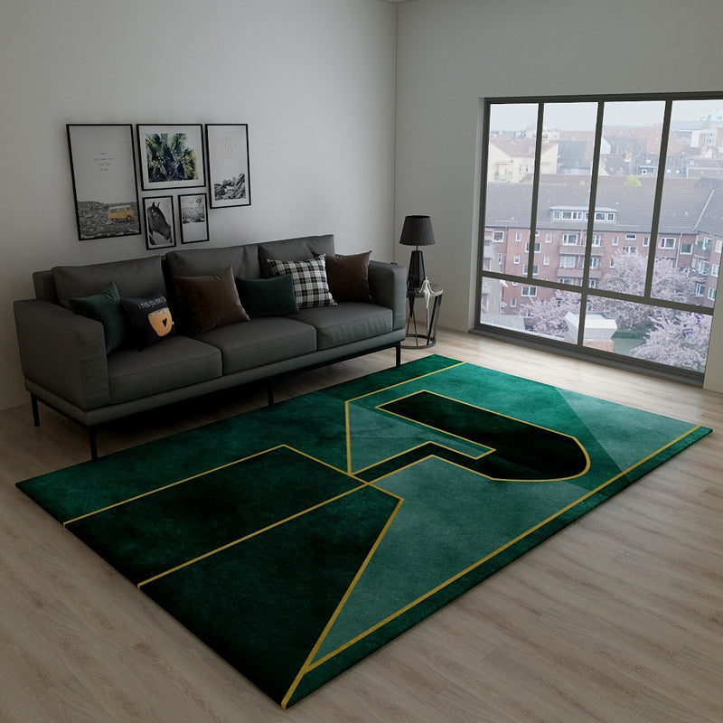 BowLift | Black Green Vintage Rug Polyester Abstract Geometric Rug Machine Washable Non-Slip Pet-Friendly Carpet for Large Room