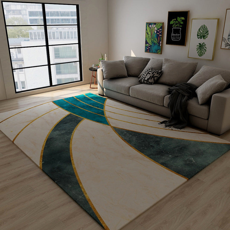 BowLift | Black Green Vintage Rug Polyester Abstract Geometric Rug Machine Washable Non-Slip Pet-Friendly Carpet for Large Room