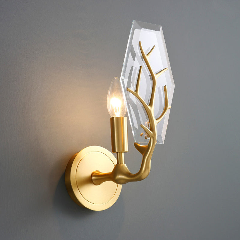 BowLift | Artistic hexagonal wall lamp crystal single living room wall light fixture in brass