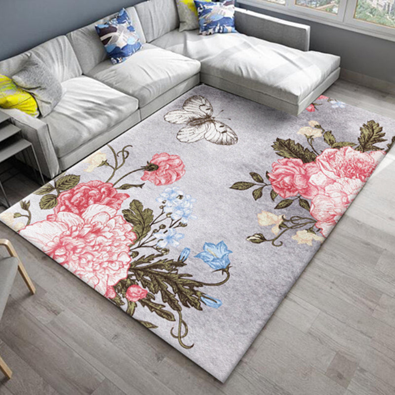 BowLift | Chic Oriental Rug Polyester Flower Botanical Rug Non-slip Machine Washable Pet-friendly Carpet for Living Room
