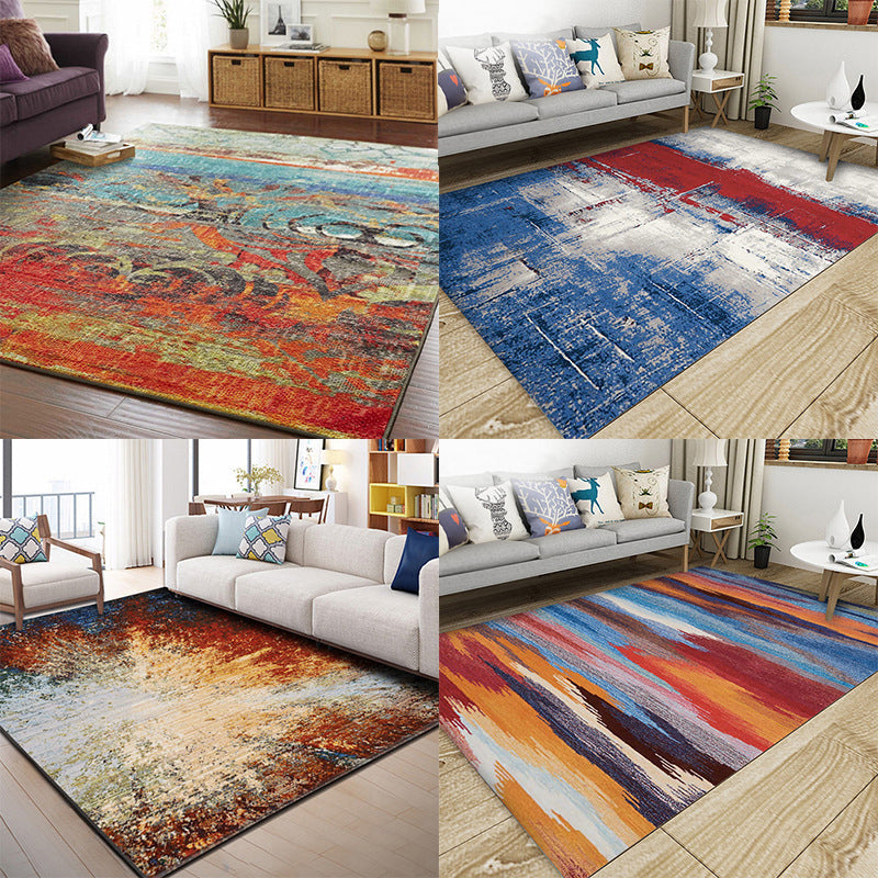 BowLift | Classic Multicolor Industrial Carpet Polyester Abstract Painting Carpet Non-Slip Back Machine Washable Stain Resistant Carpet for Lounge
