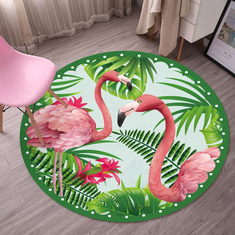 BowLift | Tropical Flamingo Rug Multicolor Synthetic Rug Washable Non-Slip Backing Pet Friendly Rug for Living Room