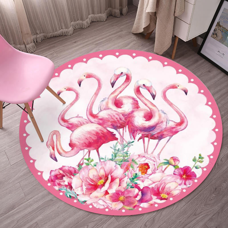 BowLift | Tropical Flamingo Rug Multicolor Synthetic Rug Washable Non-Slip Backing Pet Friendly Rug for Living Room