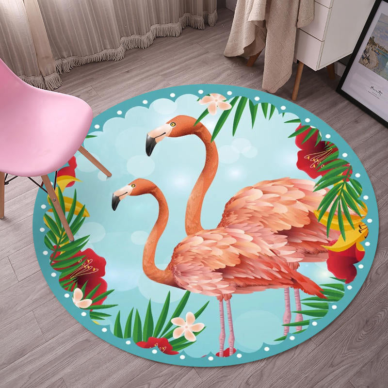 BowLift | Tropical Flamingo Rug Multicolor Synthetic Rug Washable Non-Slip Backing Pet Friendly Rug for Living Room
