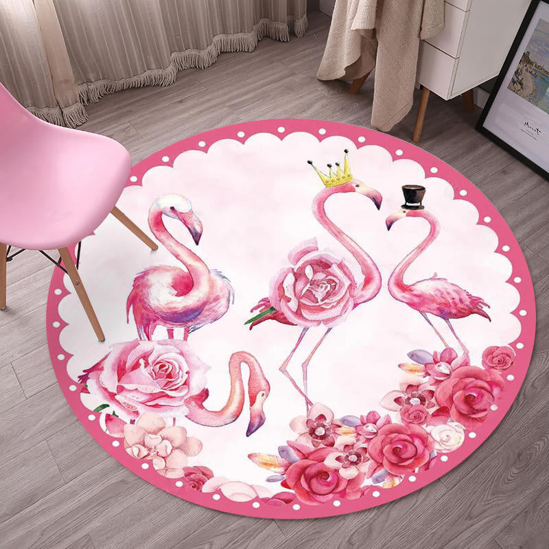 BowLift | Tropical Flamingo Rug Multicolor Synthetic Rug Washable Non-Slip Backing Pet Friendly Rug for Living Room