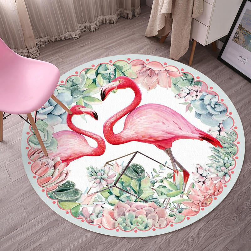 BowLift | Tropical Flamingo Rug Multicolor Synthetic Rug Washable Non-Slip Backing Pet Friendly Rug for Living Room