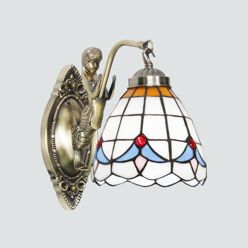 BowLift | Bell Shade Wall Mounted Light Impregnated Glass Vintage Wall Lamp Fixture with Mermaid Decor