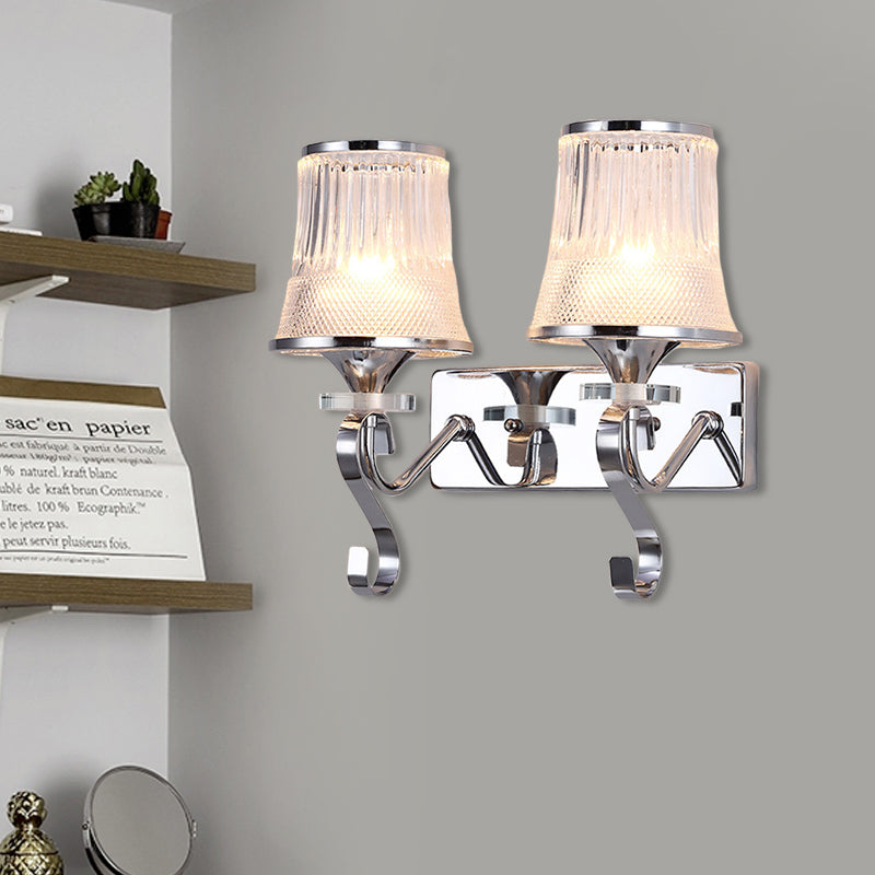 BowLift | Vintage Style Bell Wall Light Clear Glass 2 Lights Bedroom Gold Finish Wall Lamp with Crystal Accent
