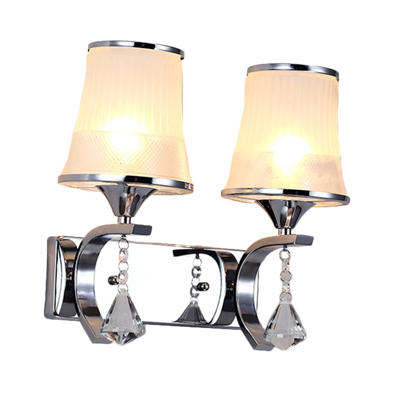 BowLift | Vintage Style Bell Wall Light Clear Glass 2 Lights Bedroom Gold Finish Wall Lamp with Crystal Accent