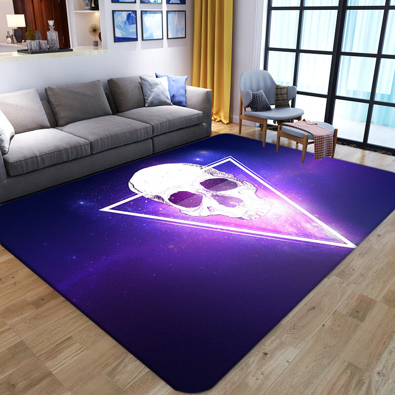 BowLift | Punk Abstract Skull Print Rug Black Novelty Rug Synthetic Stain Resistant Machine Washable Non-Slip Back Rug for Living Room