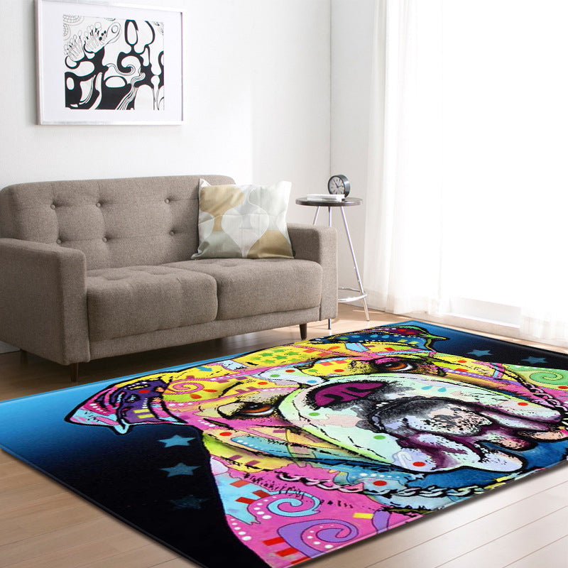 BowLift | Cooler Funky Area Rug Multi-Colored Bulldog Print Rug Machine Washable Stain Resistant Non-Slip Rug for Home Decor