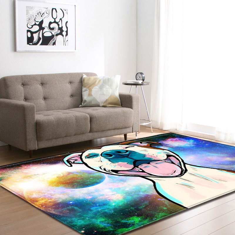 BowLift | Cooler Funky Area Rug Multi-Colored Bulldog Print Rug Machine Washable Stain Resistant Non-Slip Rug for Home Decor
