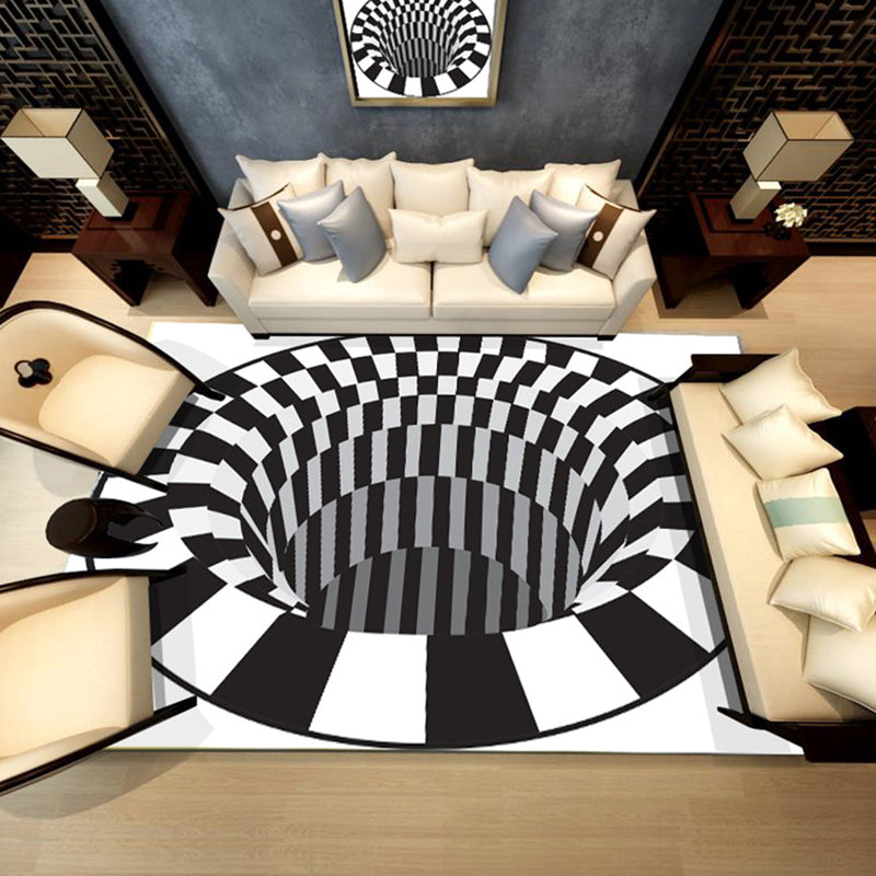 BowLift | Decorative Black-White Modern Carpet Polyester 3D Trick Art Checked Pattern Carpet Stain-Resistant Non-Slip Backing Washable Carpet for Home