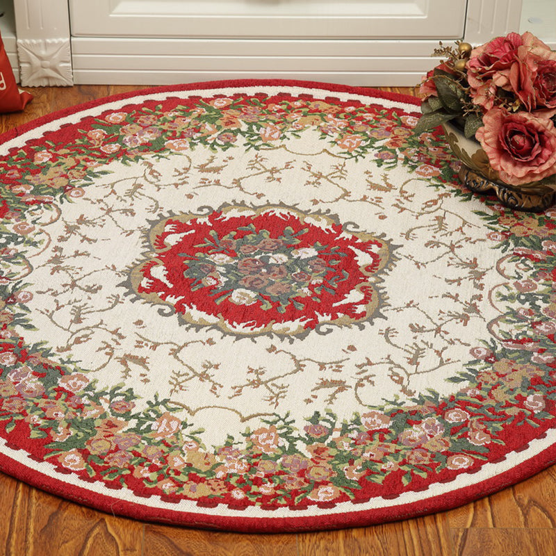 BowLift | Classic Peony Print Rug Multicolor Vintage Rug Cotton Pet Friendly Non-Slip Machine Washable Rug for Bedroom
